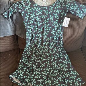 LuLaRoe dark Gray and Green Floral Nicole Dress